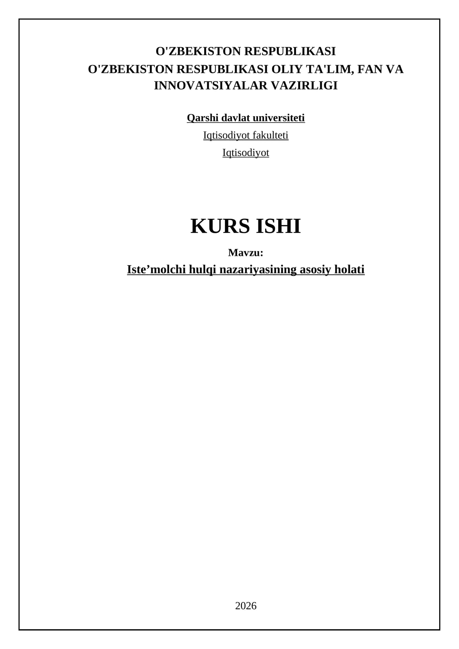 Isteʼmolchi hulqi nazariyasi asosiy holati
