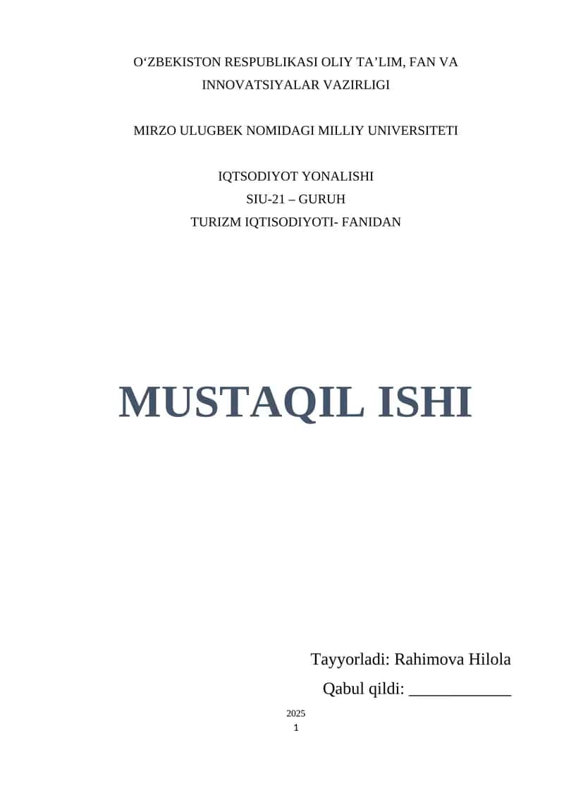 Turizm soxasida iqtsodiy mexanizim va uning hususiyatlari