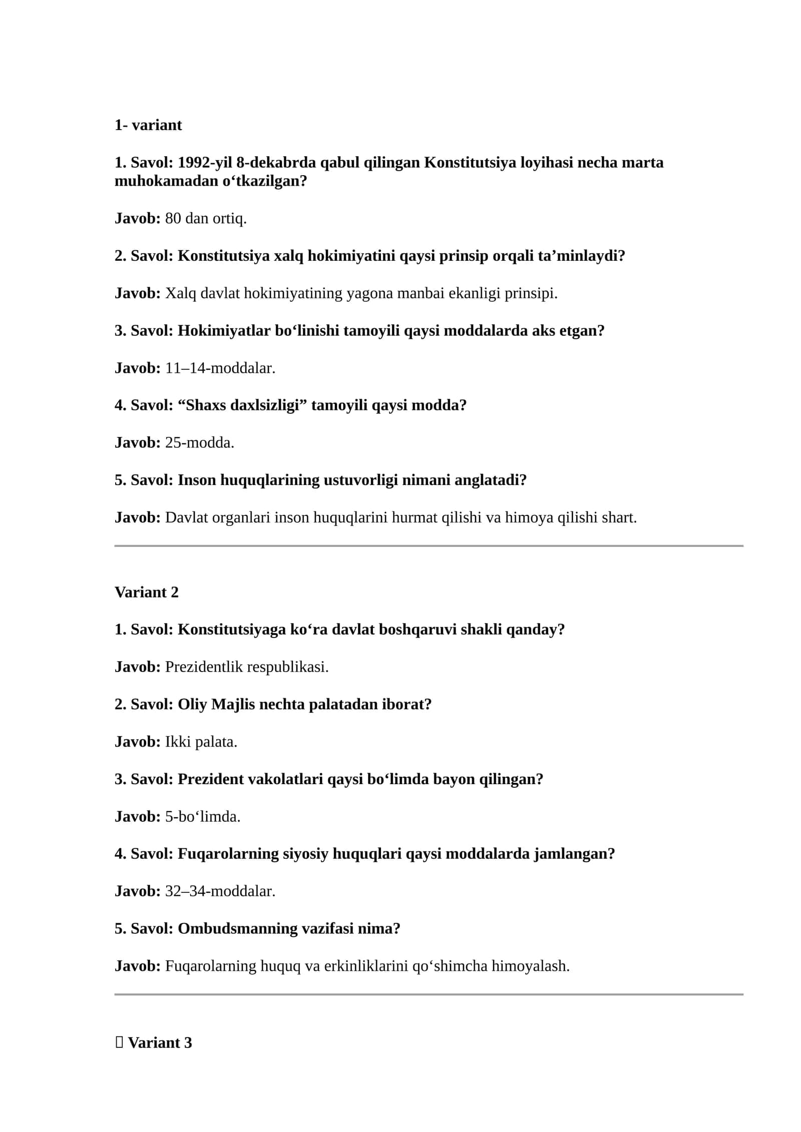 tarix fani boyicha testlar
