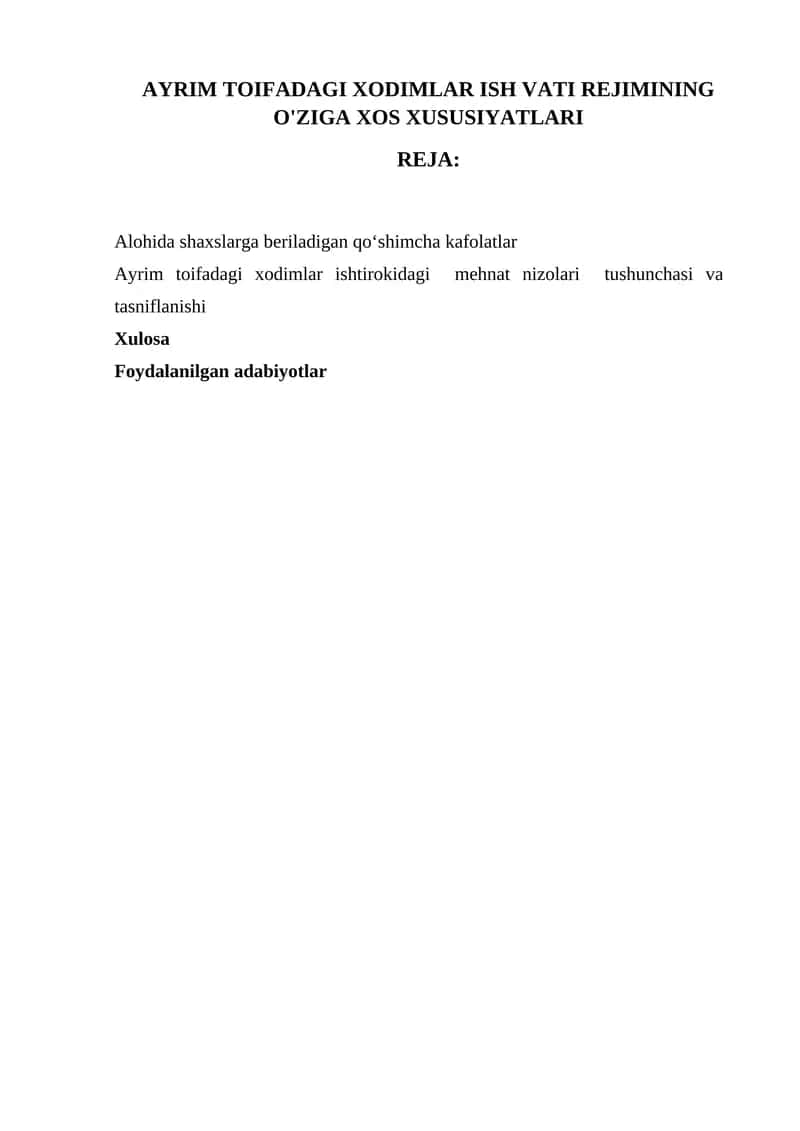 Xodimlar ish vatini belgilash