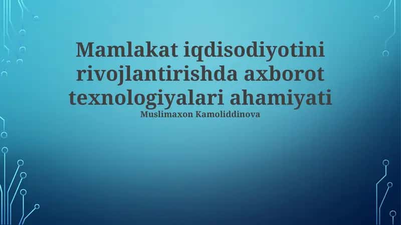 Mamlakat iqdisodiyotini rivojlantirishda axborot texnologiyalari ahamiyati