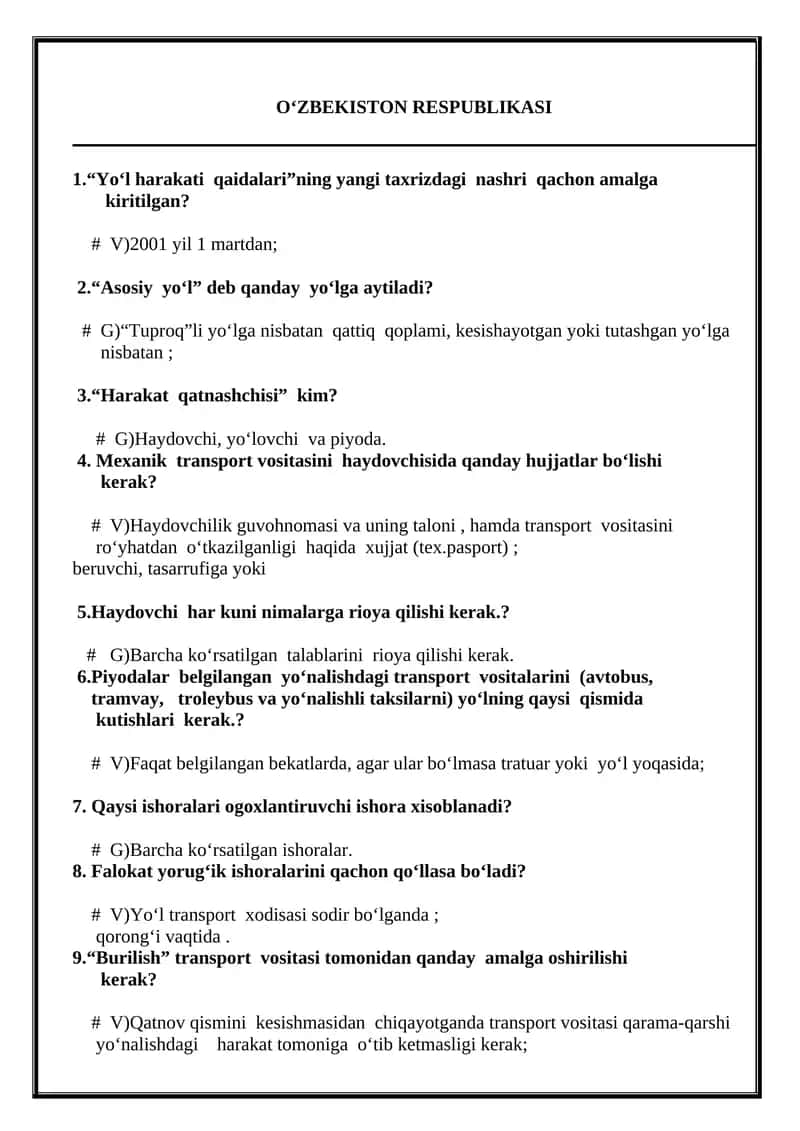 Yo‘l Harakati Qaidalari