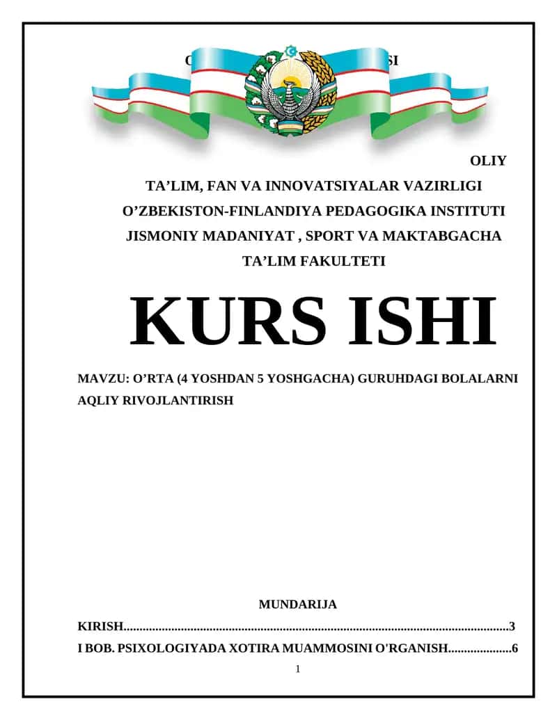 O'rtasiyorlar uchun xotira rivojlantirish kurs ishi