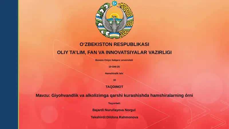 Giyohvandlik va alkolizimga qarshi kurashishda hamshiralarning órni