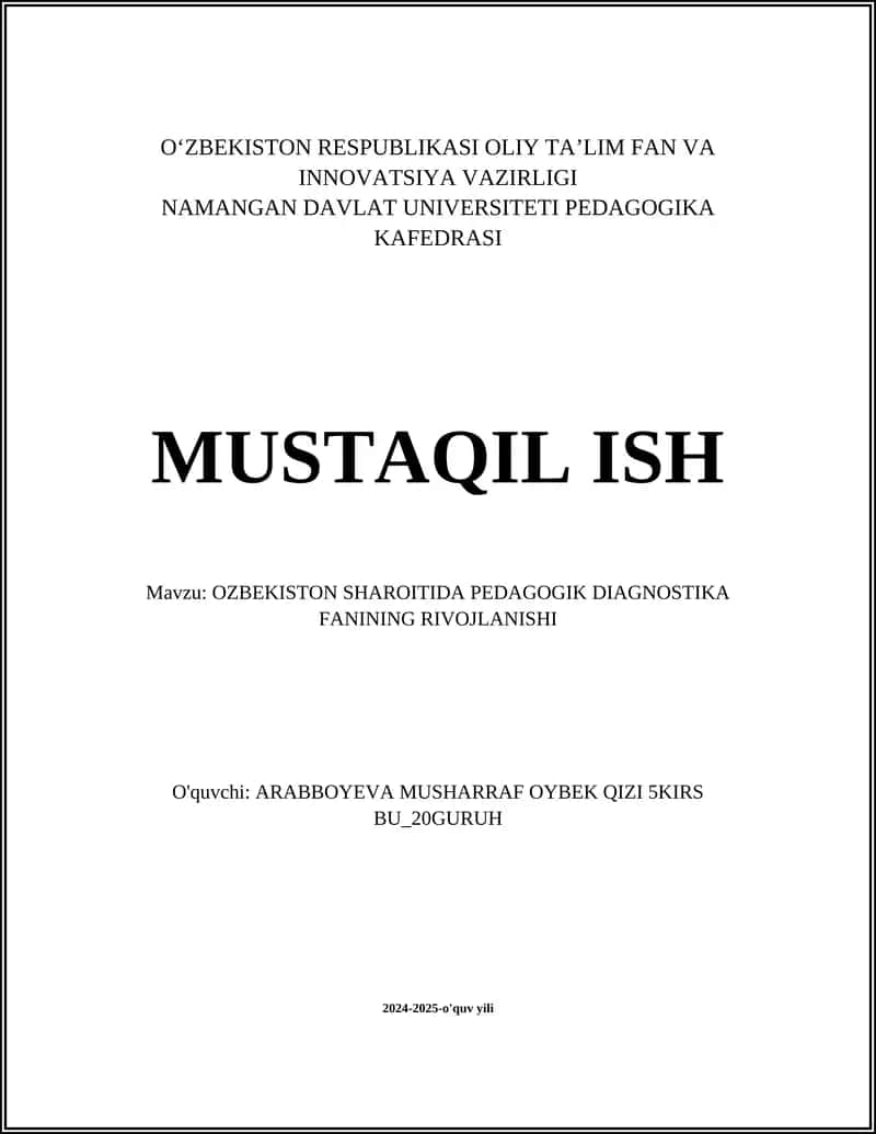 O‘ZBEKISTON SHAROITIDA PEDAGOGIK DIAGNOSTIKA FANINING RIVOJLANISHI