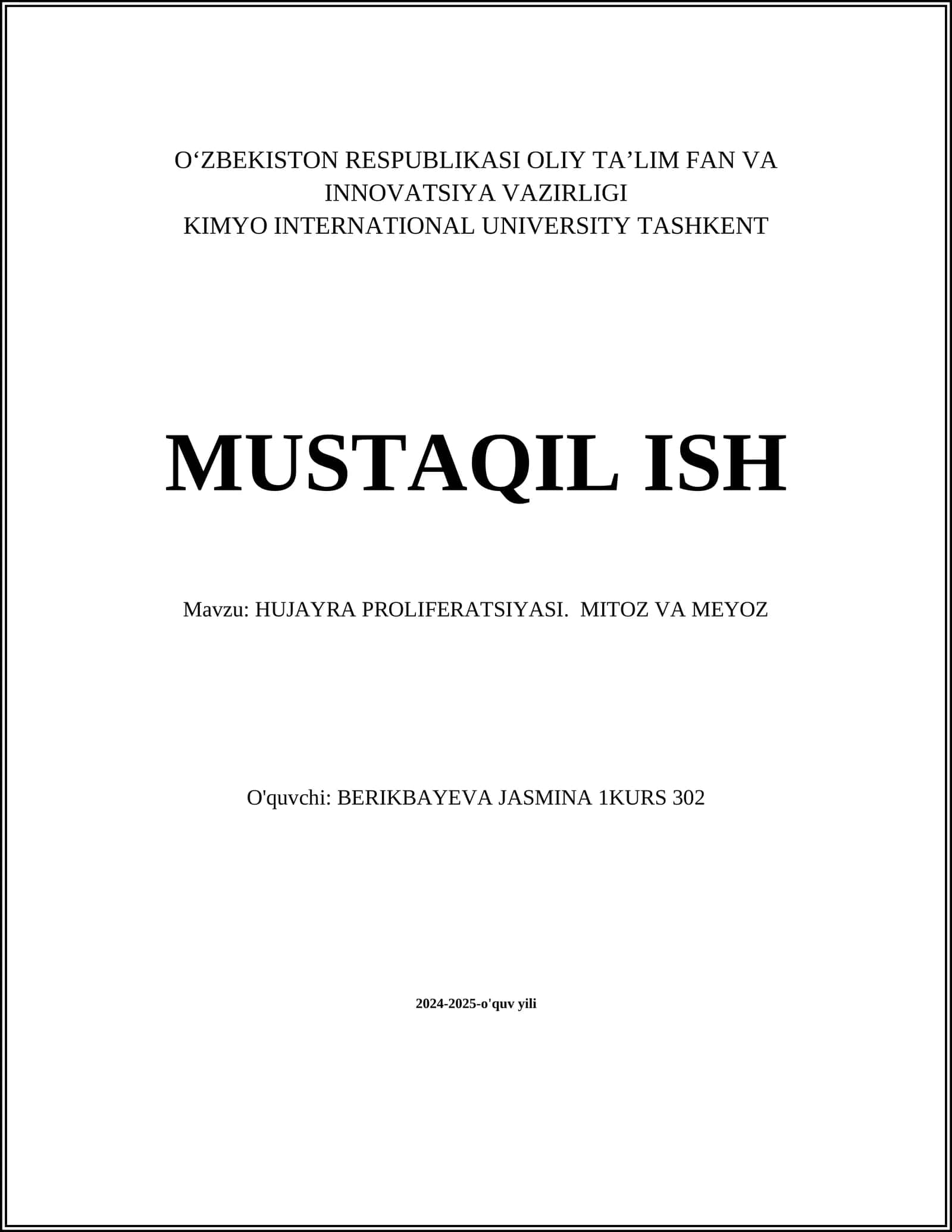HUJAYRA PROLIFERATSIYASI. MITOZ VA MEYOZ