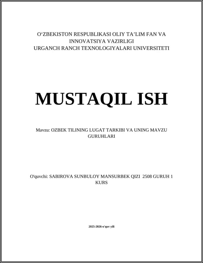 OZBEK TILINING LUGAT TARKIBI VA UNING MAVZU GURUHLARI