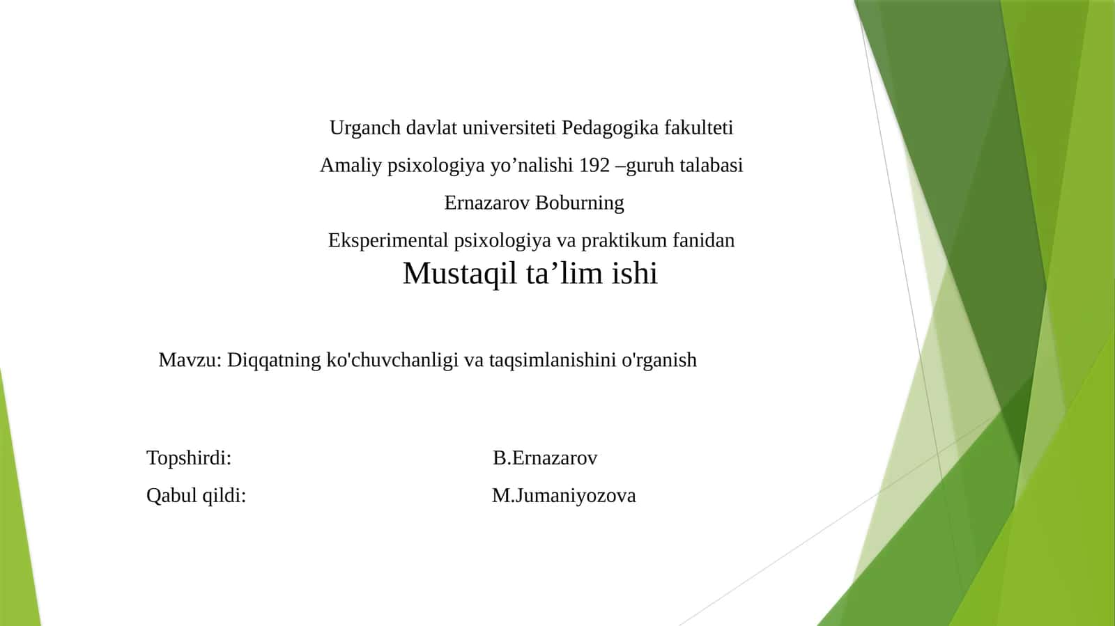 Urganch Davlat Universiteti Pedagogika Fakulteti Amaliy psixologiya yo’nalishi