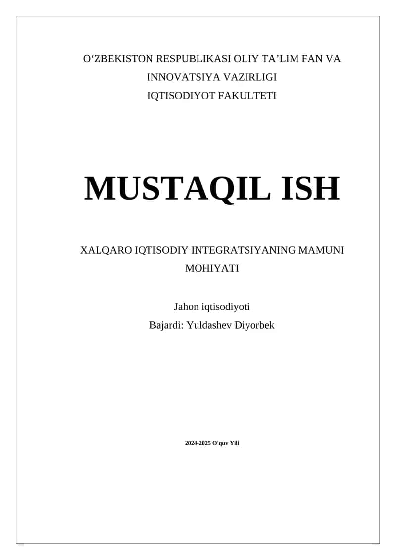 Xalqaro Iqtisodiy Integratsiya