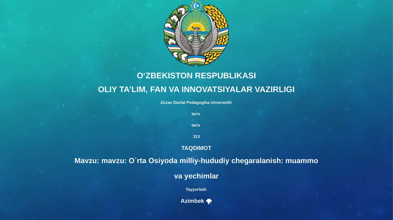 O`rta Osiyoda milliy-hududiy chegaralanish: muammo va yechimlar