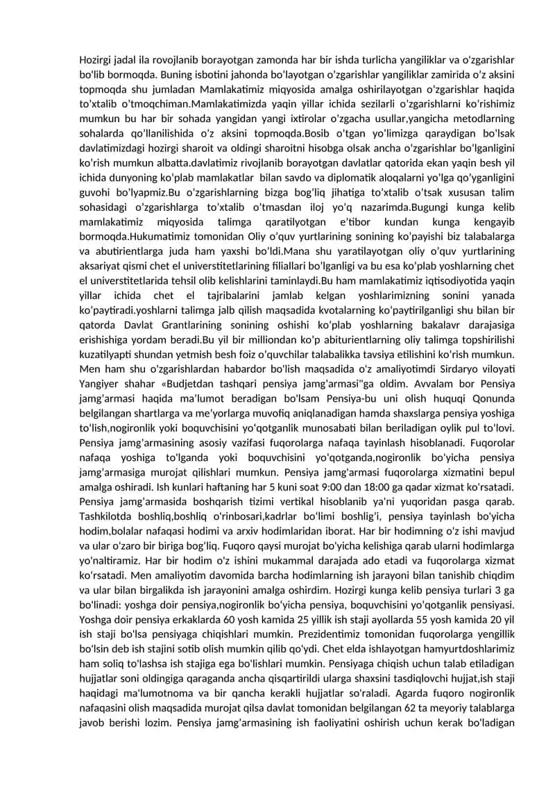 Mamlakatimizda O'zgarishlar