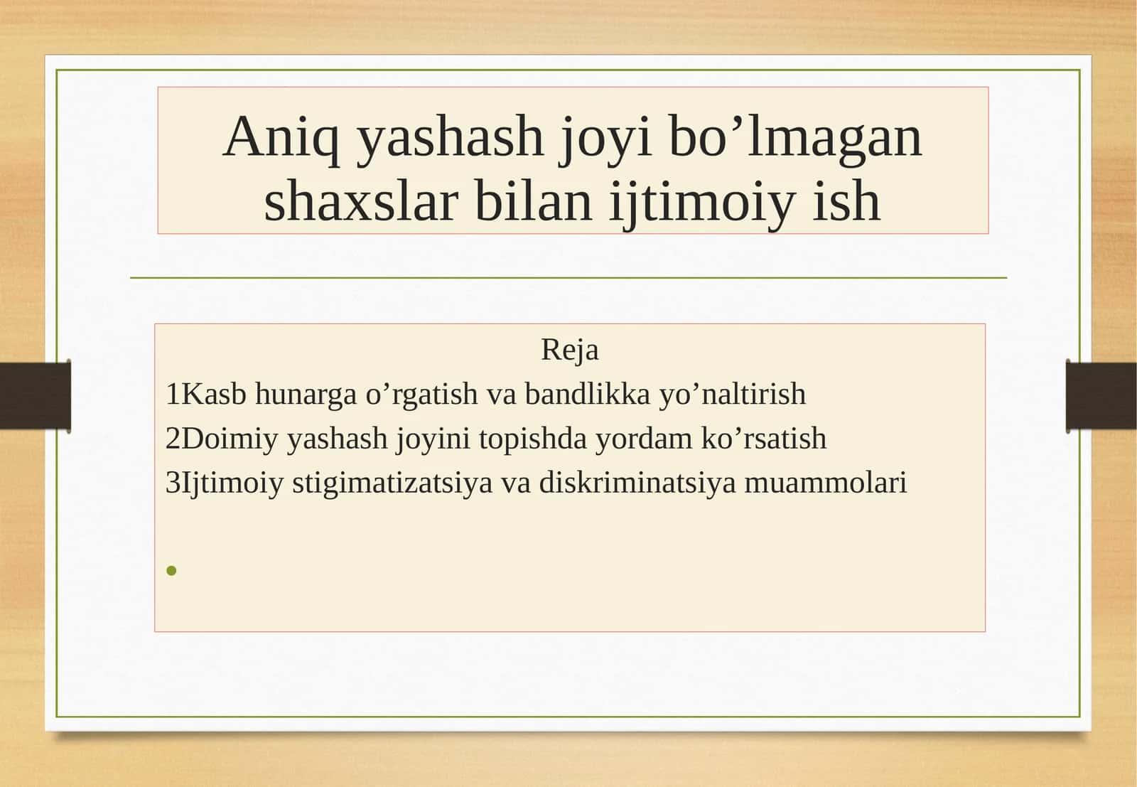 Aniqyashash joyi bo'lmagan shaxslar bilan ijtimoiy ish