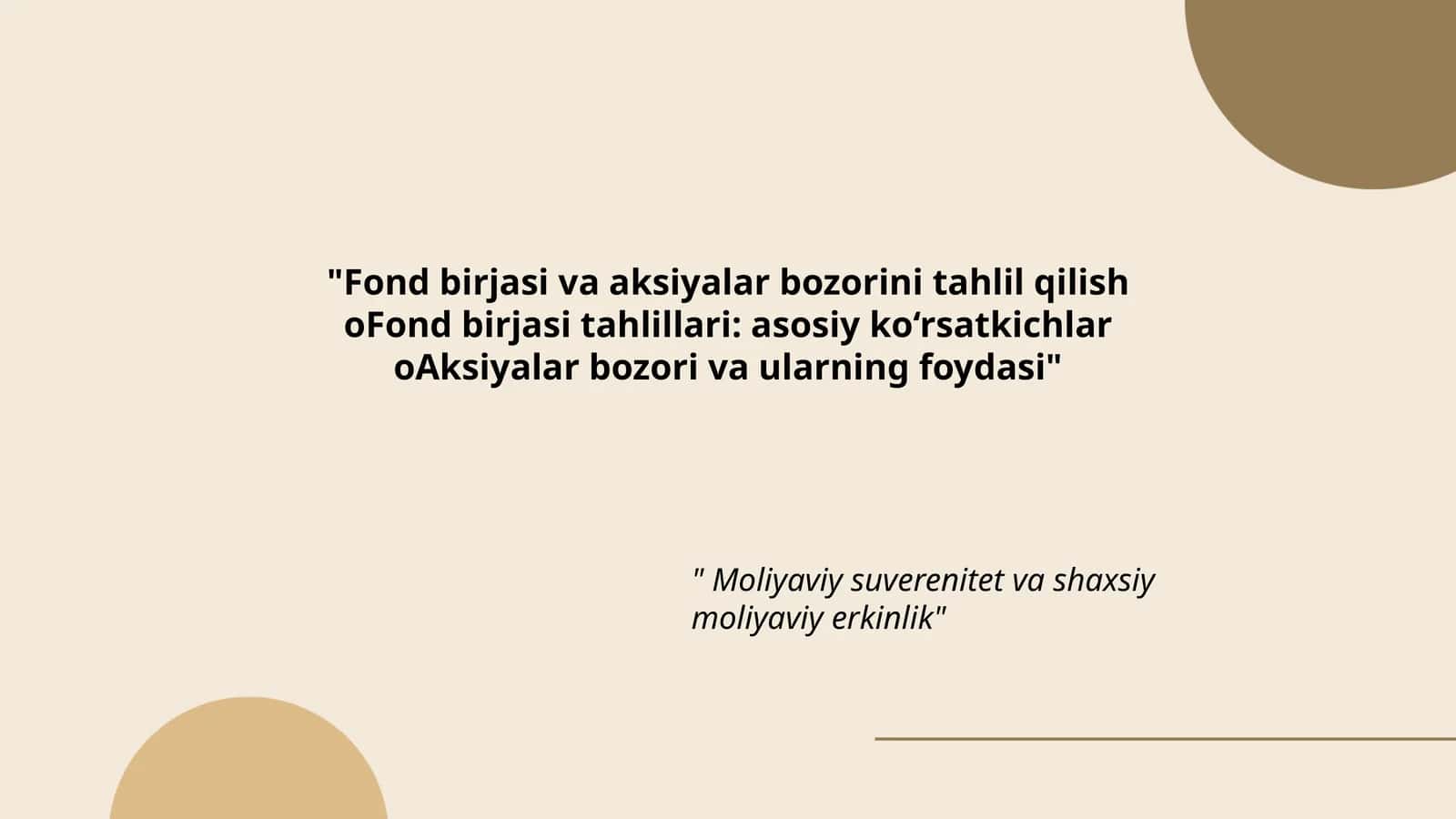 Fond birjasi va aksiyalar bozorini tahlil qilish