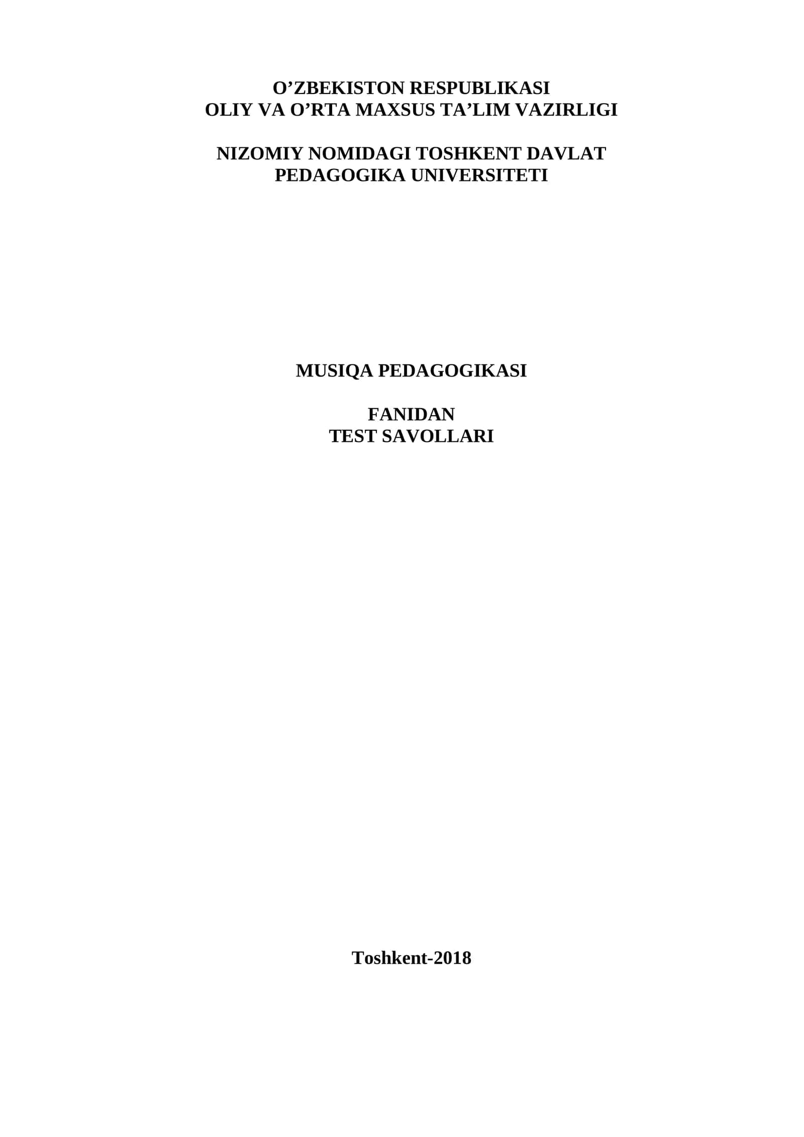 MUSIQA PEDAGOGIKASI FANIDAN TEST SAVOLLARI