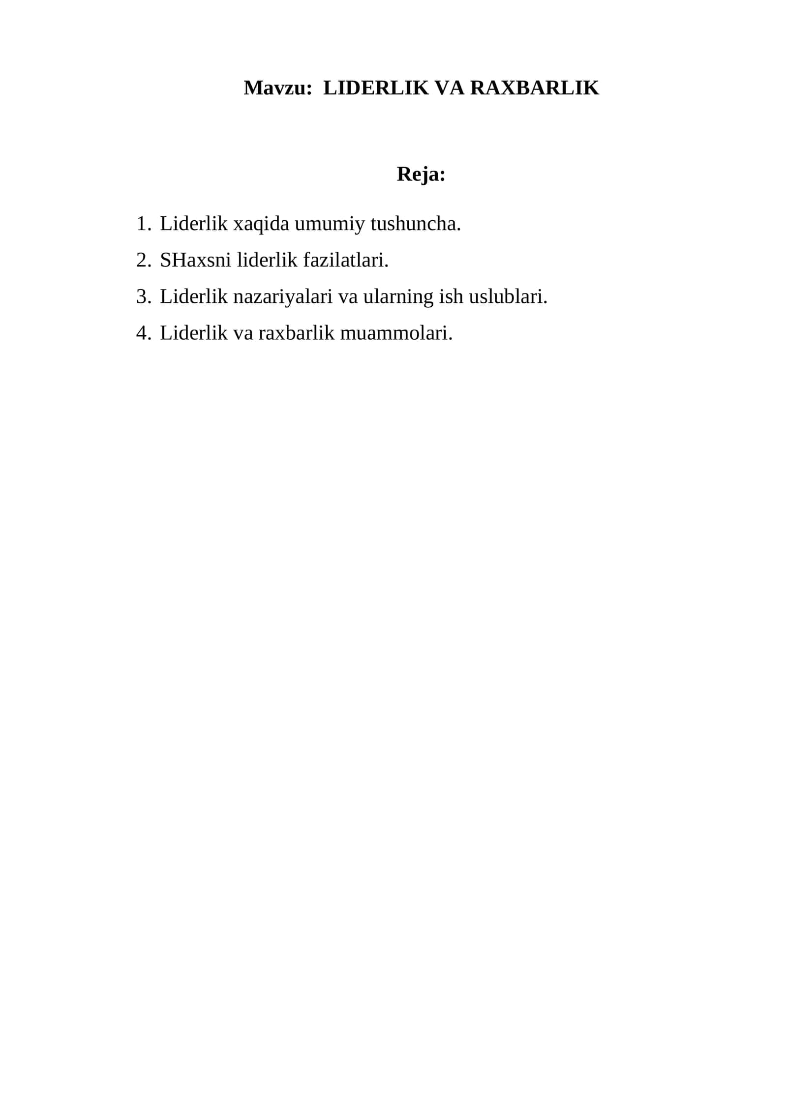 LIDЕRLIK VA RAХBARLIK