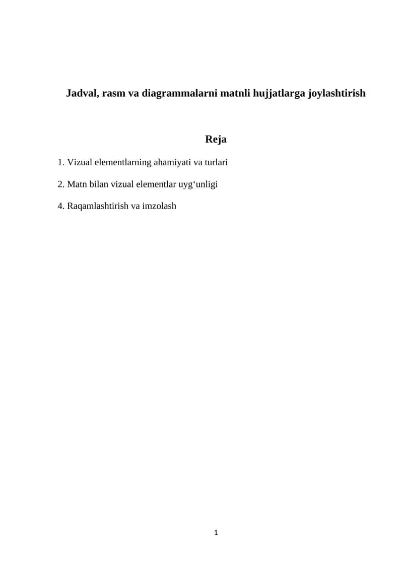 Vizual Elementlarning Matnli Hujjatlarga Joylashtirish