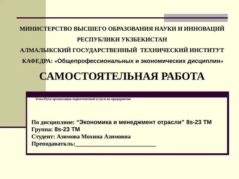 Пути организации маркетинговой услуги на предприятии