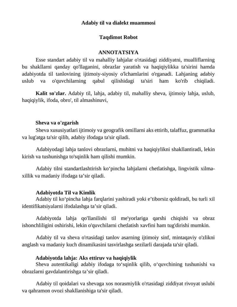 Adabiy til va dialekt muammosi