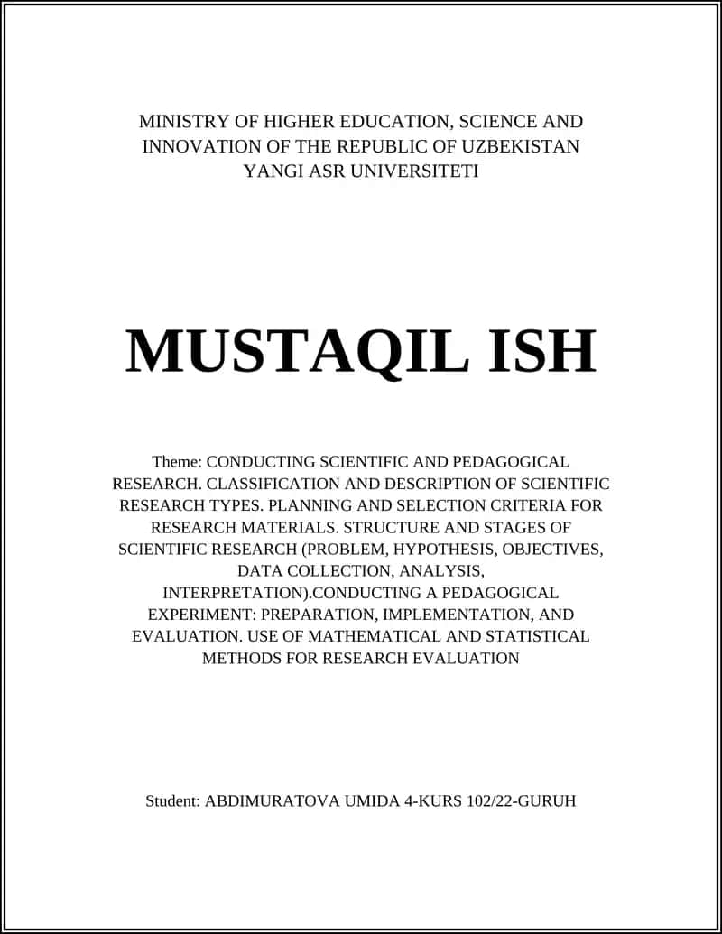 CONDUCTING SCIENTIFIC AND PEDAGOGICAL RESEARCH