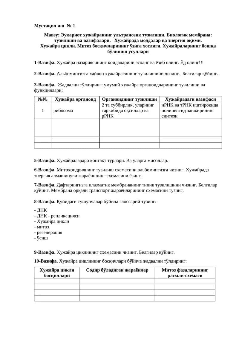 Эукариот хужайранинг ультранозик тузилиши