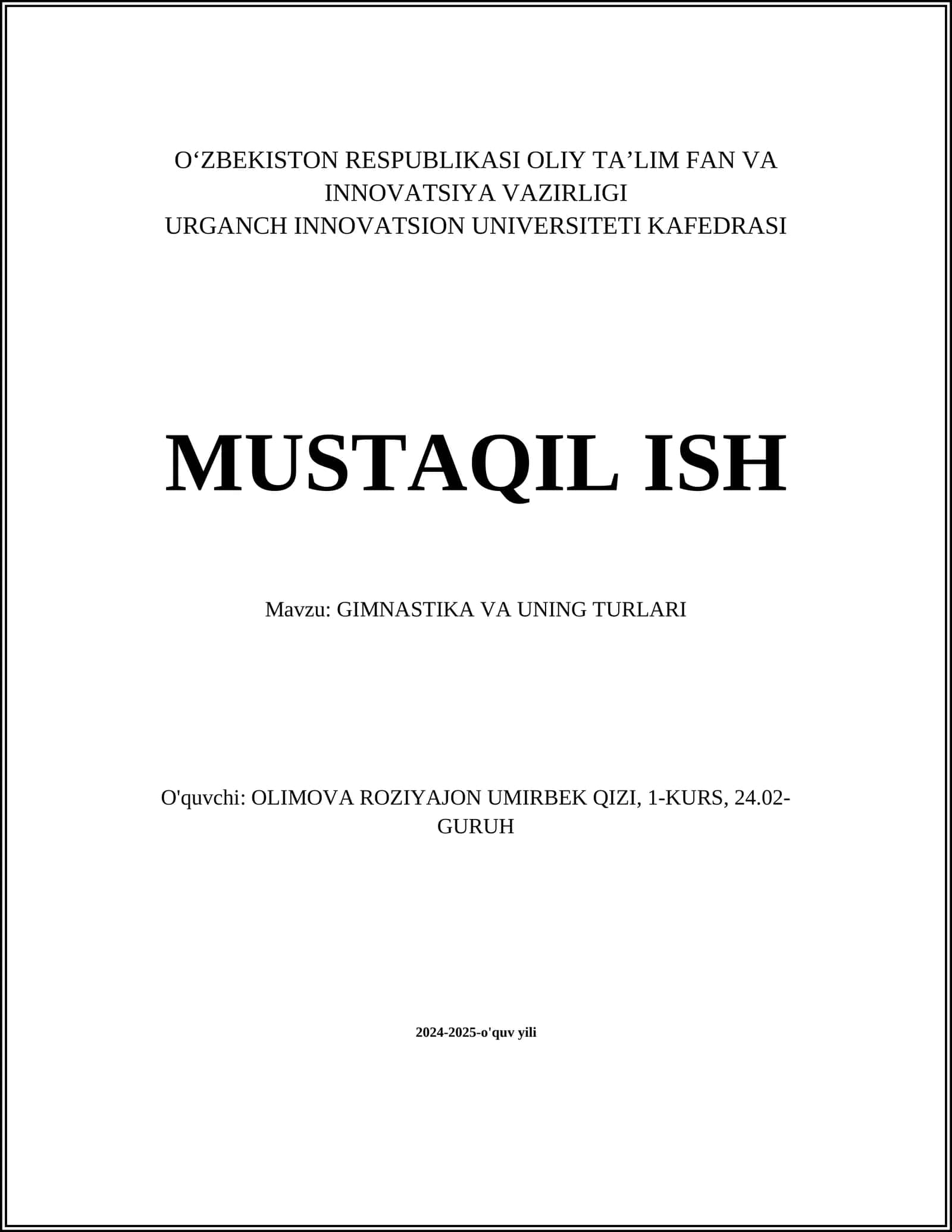 GIMNASTIKA VA UNING TURLARI