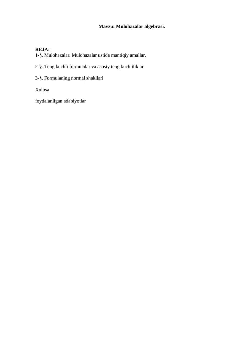 Mulohazalar algebrasi