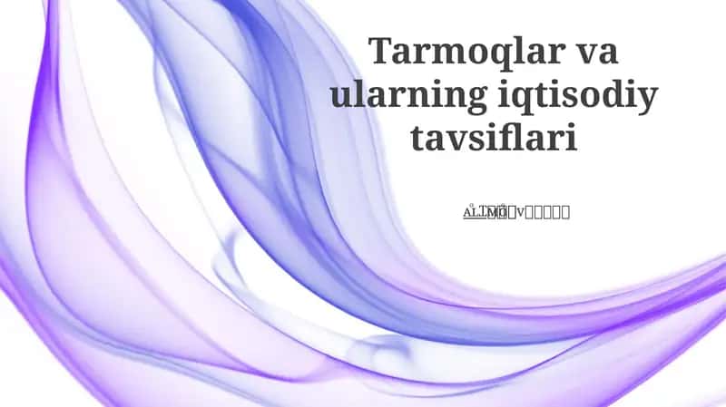 Tarmoqlar va ularning iqtisodiy tavsiflari