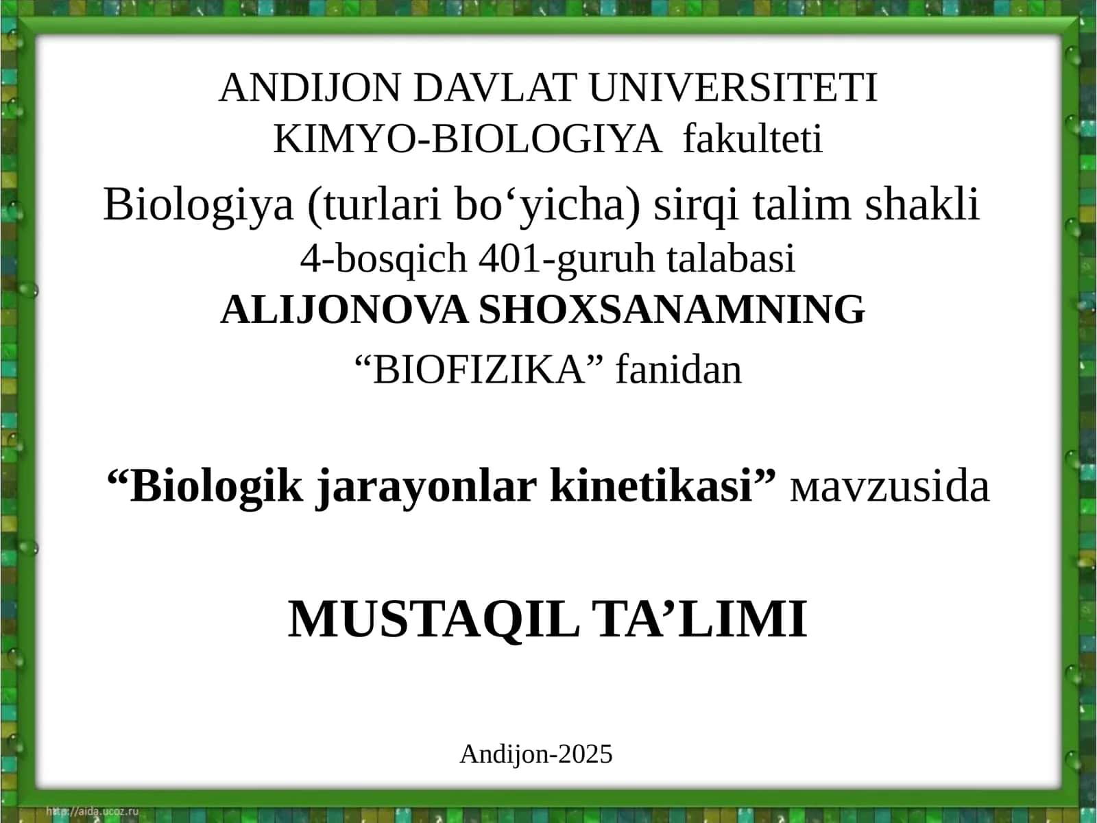 Biologik jarayonlar kinetikasi