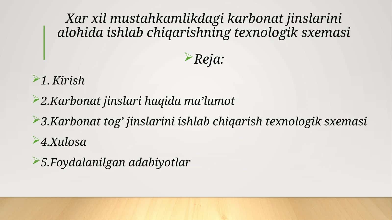 Karbonat Jinslarini Ishlab Chiqarish Teknologik Sxemasi