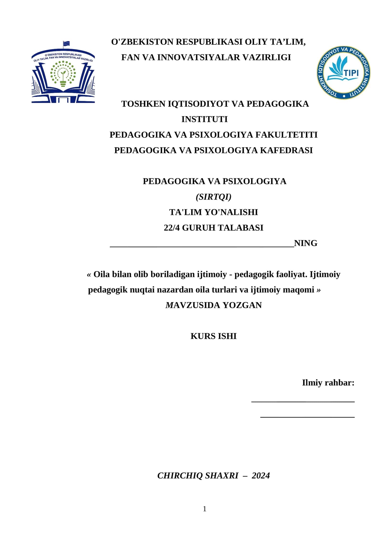 oila bilan olib boriladigan ijtimoiy