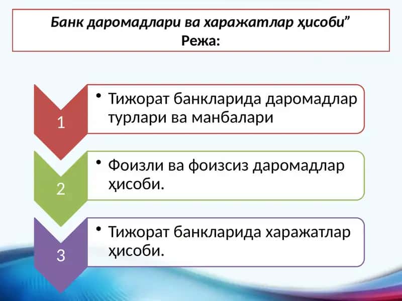 Тижорат банкларида даромадлар турлари ва манбалари