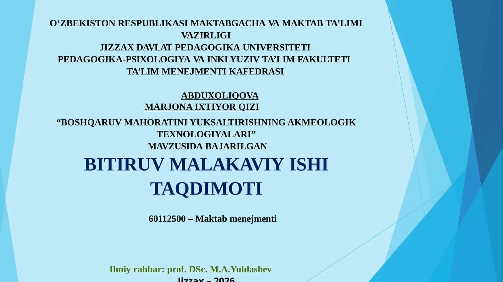 BOSHQARUV MAHORATINI YUKSALTIRISHNING AKMEOLOGIK TEXNOLOGIYALARI