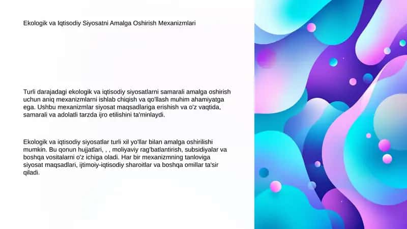 Ekologik va Iqtisodiy Siyosatni Amalga Oshirish Mexanizmlari