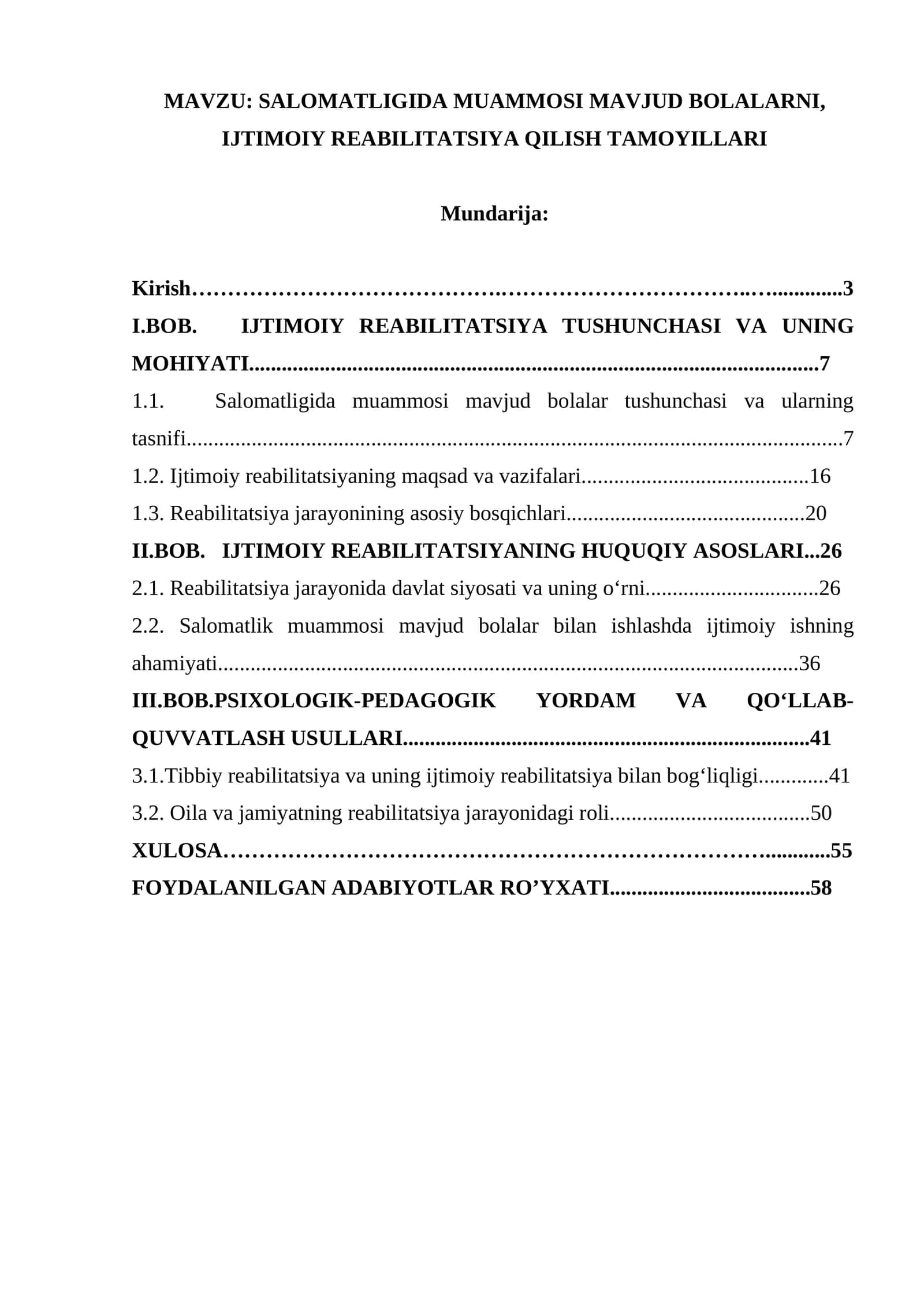 Salomatligida muammosi mavjud bolalarni, ijtimoiy reabilitatsiya qilish tamoyillari.
