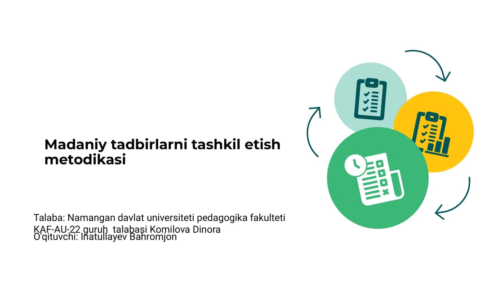 Madaniy tadbirlarni tashkil etish metodikasi