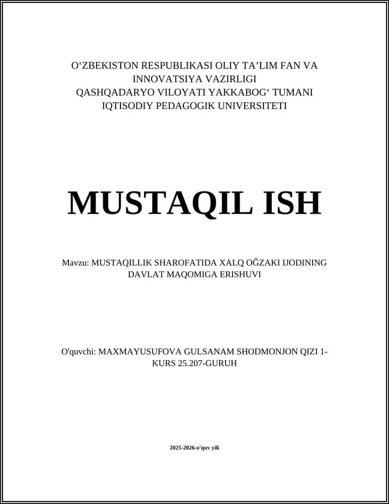 MUSTAQILLIK SHAROFATIDA XALQ OĞZAKI IJODINING DAVLAT MAQOMIGA ERISHUVI