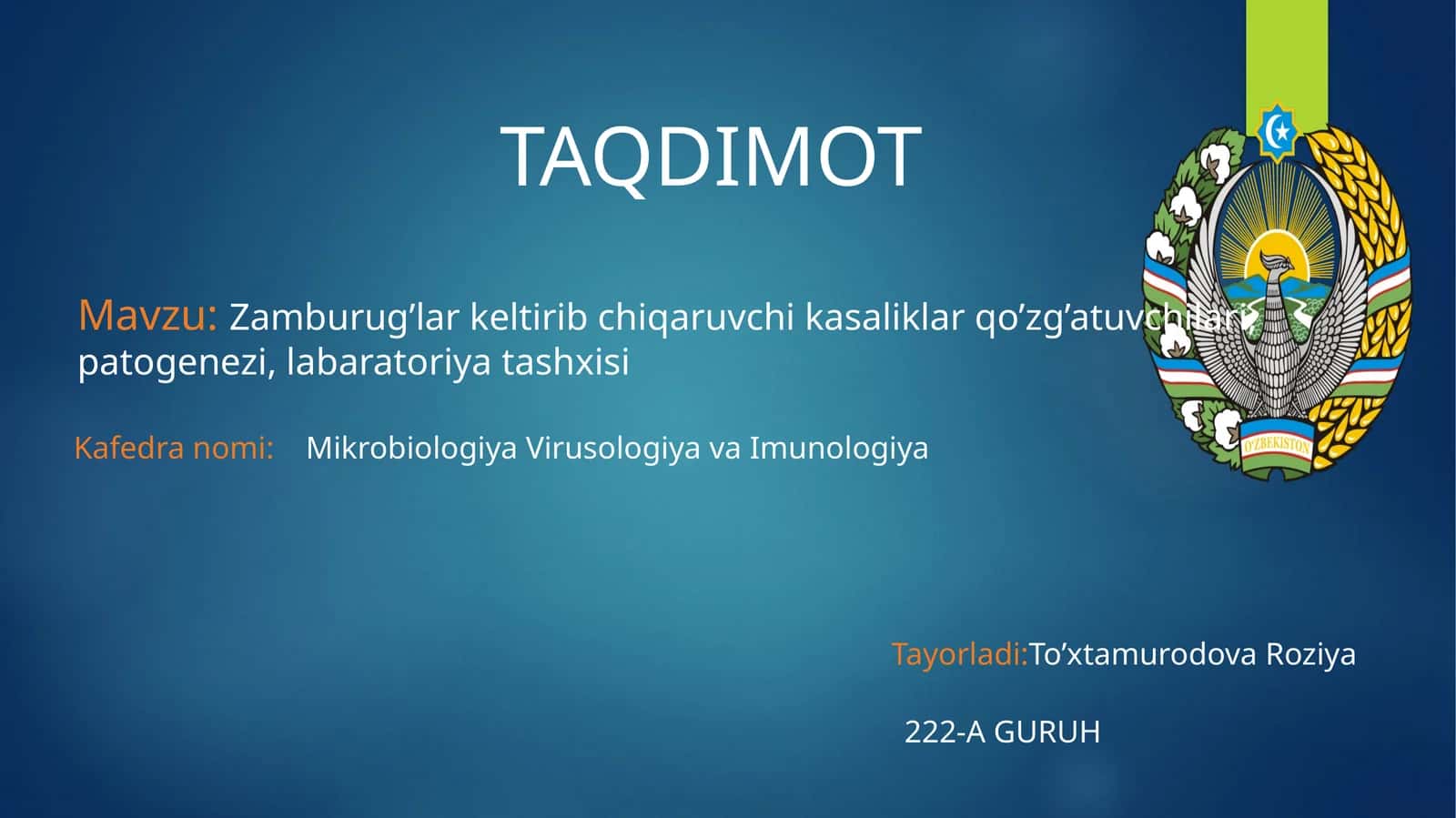 Zamburug’lar keltirib chiqaruvchi kasaliklar qo’zg’atuvchilari, patogenezi, labaratoriya tashxisi