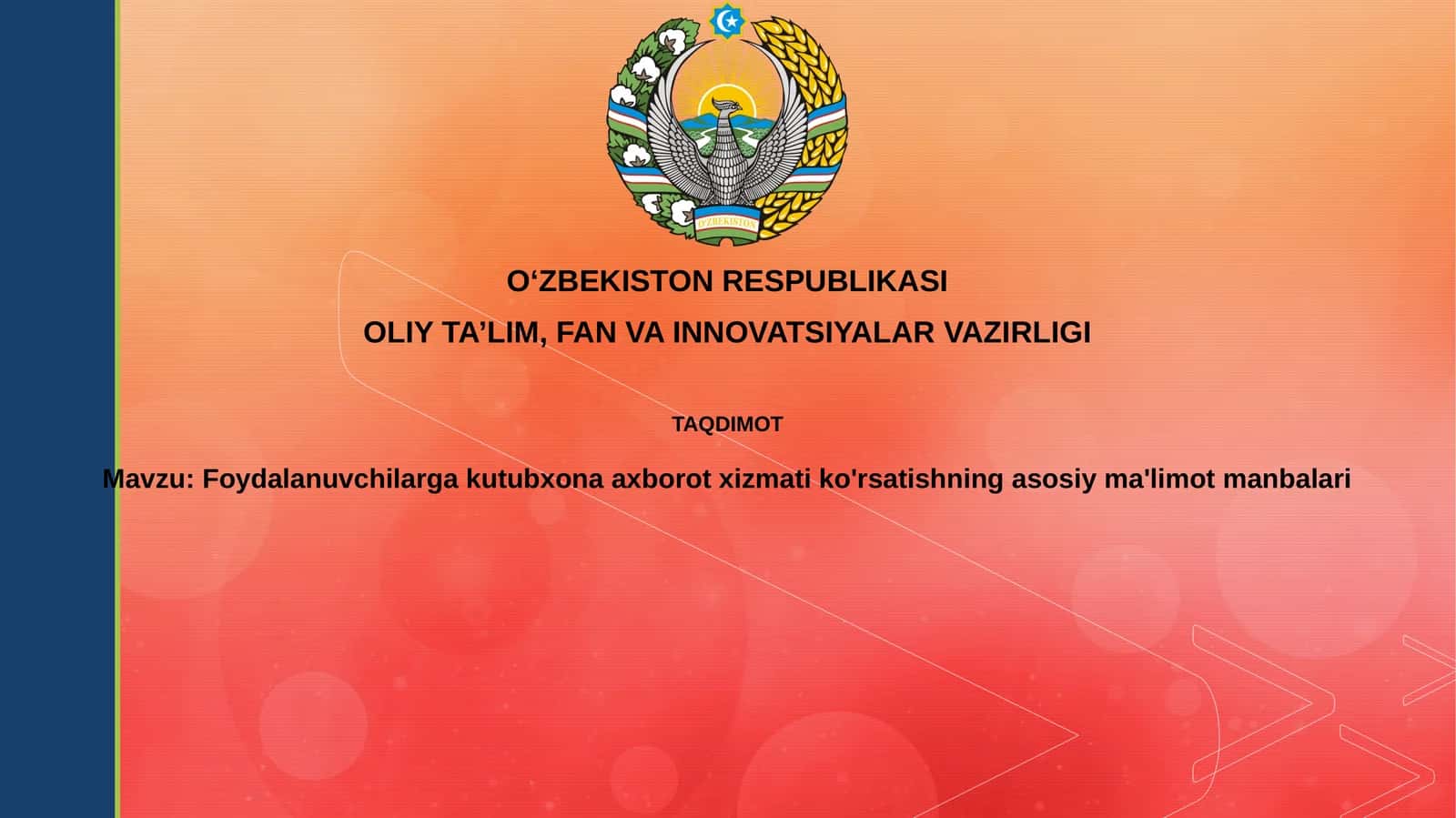 Foydalanuvchilarga kutubxona axborot xizmati ko'rsatishning asosiy ma'lumot manbalari