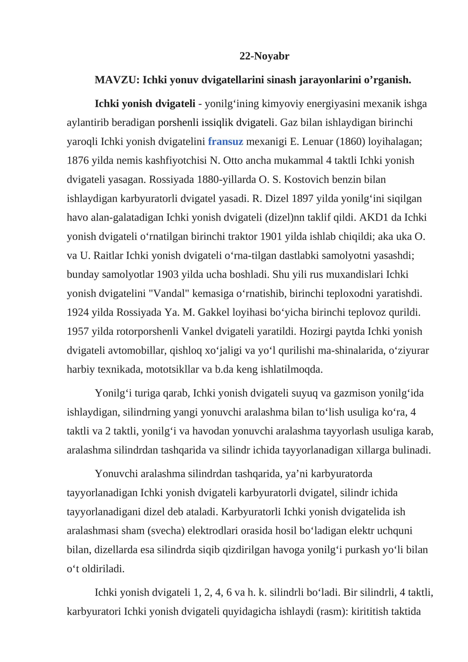 Ichki yonishdvigatellari