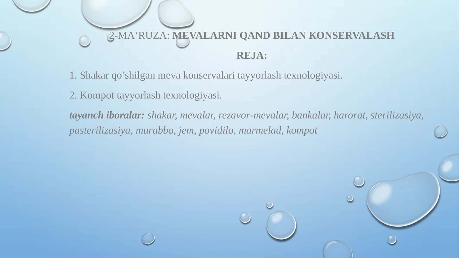 MEVALARNI QAND BILAN КONSERVALASh