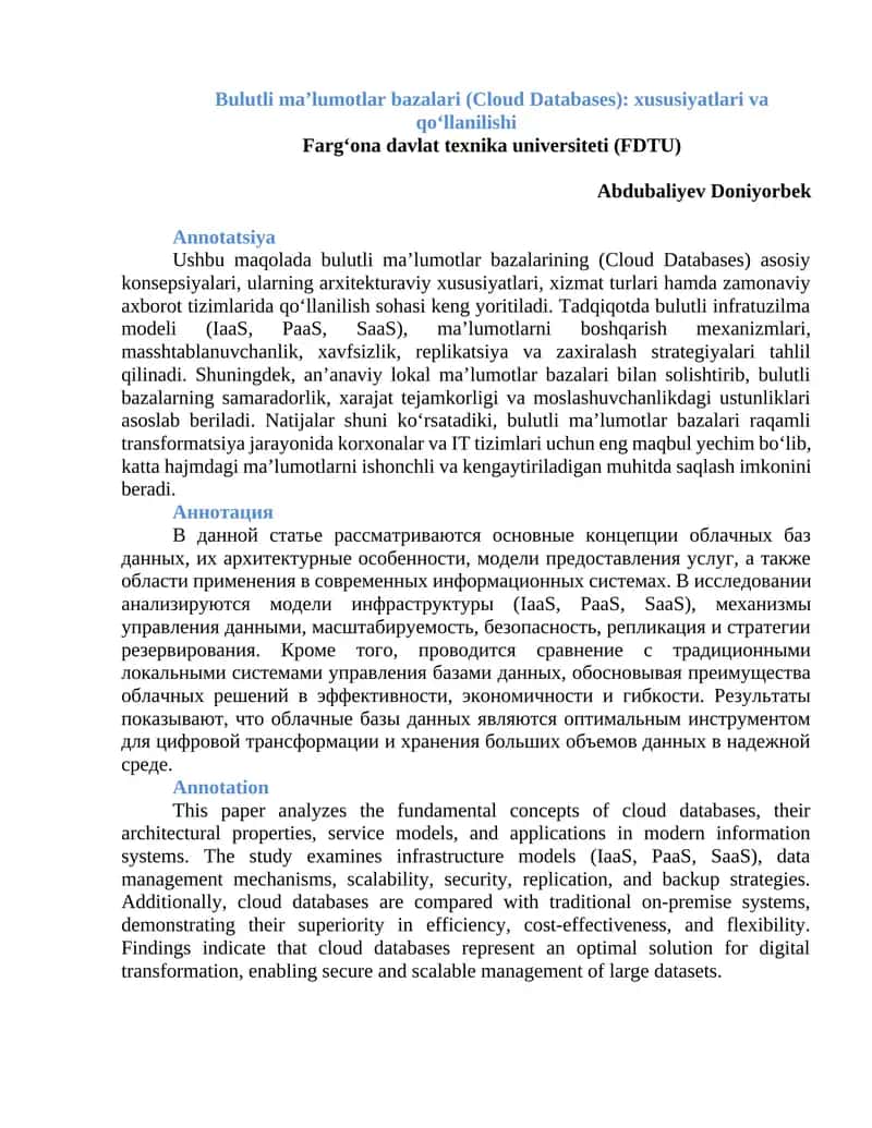 Bulutli ma’lumotlar bazalari (Cloud Databases)