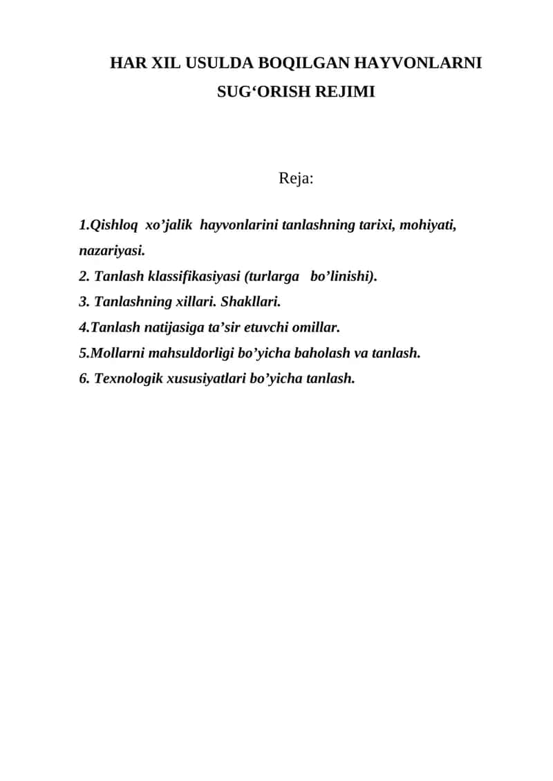 HAR XIL USULDA BOQILGAN HAYVONLARNI SUGʻORISH REJIMI