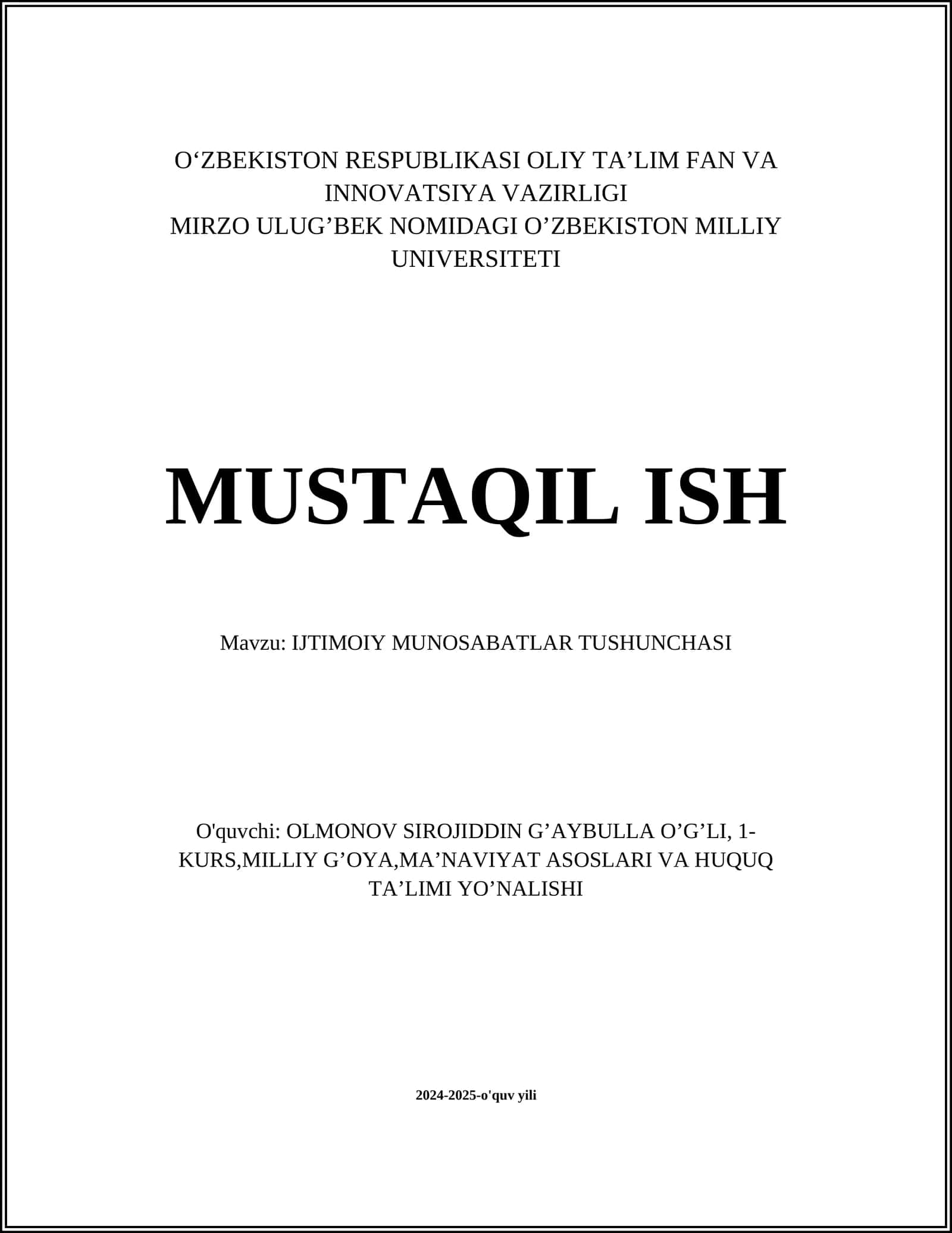 IJTIMOIY MUNOSABATLAR TUSHUNCHASI