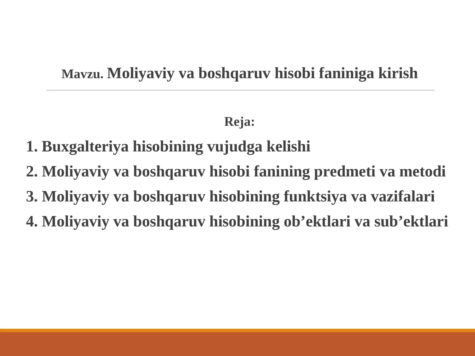 Moliyaviy va boshqaruv hisobi faniniga kirish