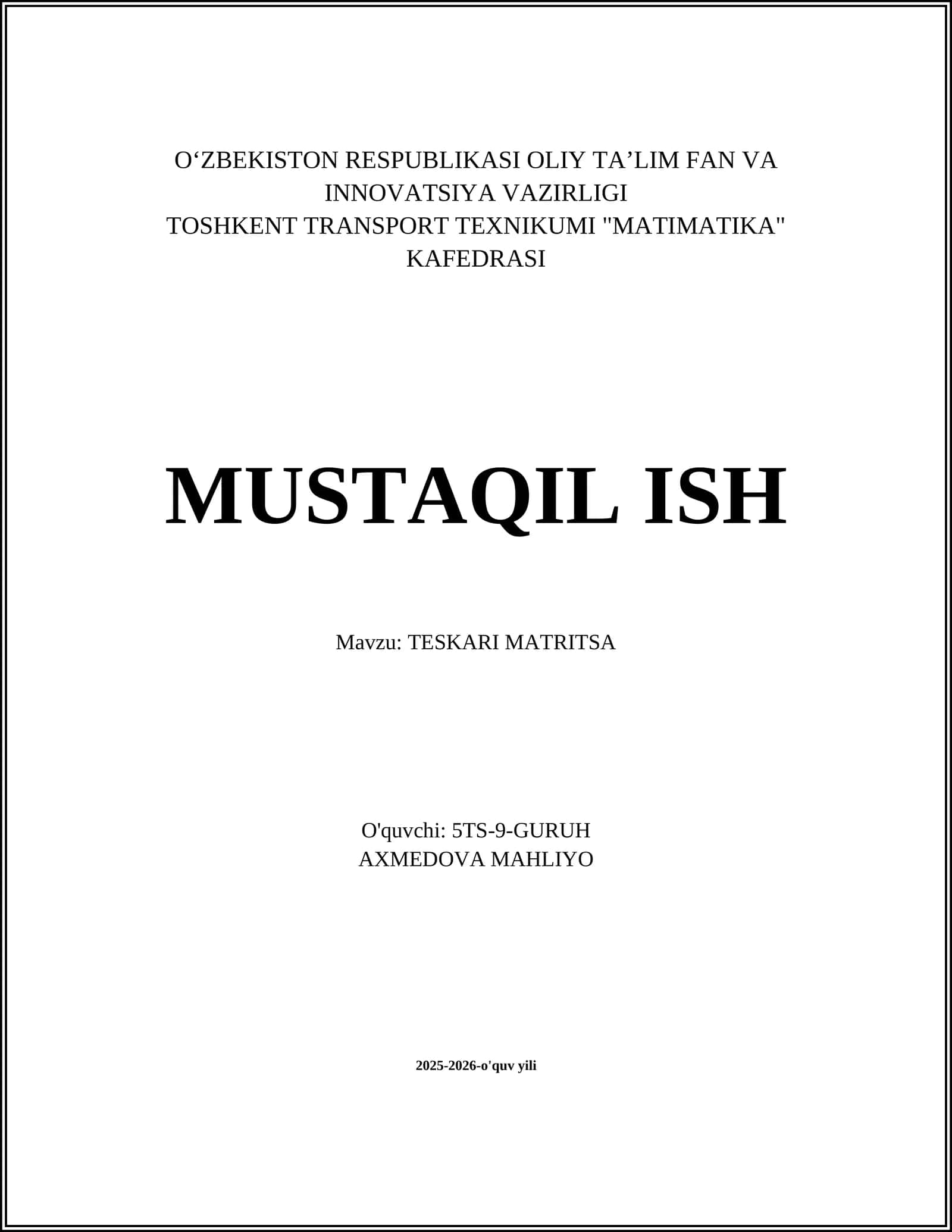 TESKARI MATRITSA