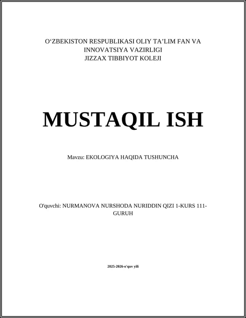 EKOLOGIYA HAQIDA TUSHUNCHA