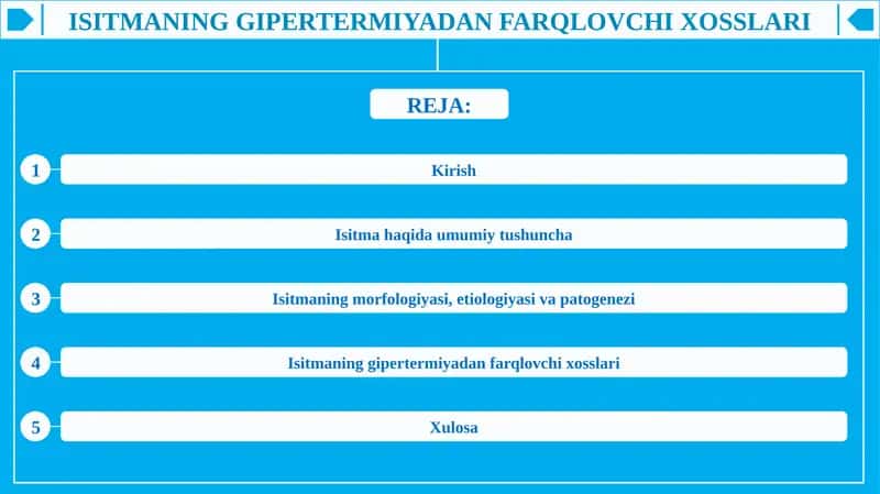 ISITMANING GIPERTERMIYADAN FARQLOVCHI XOSSLARI