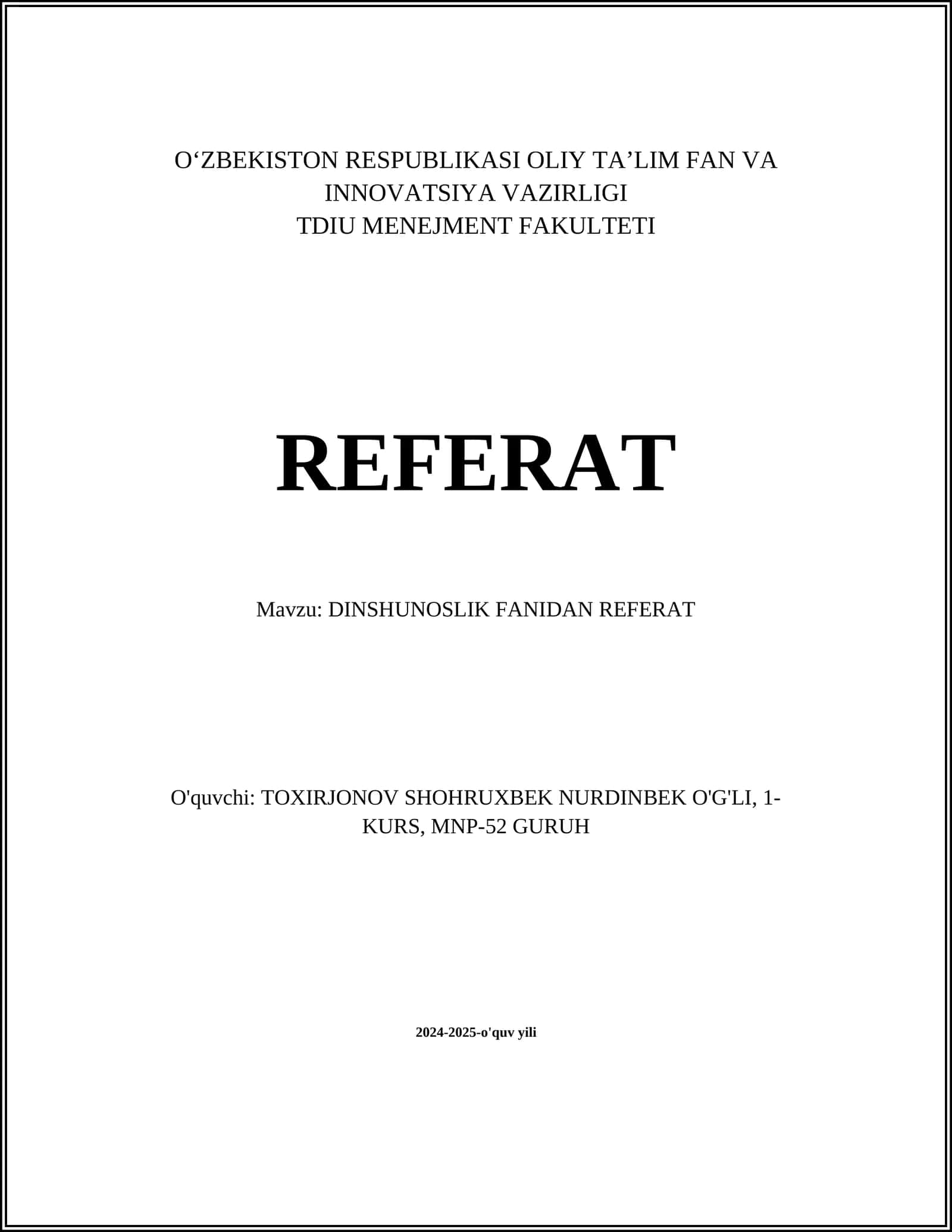 DINSHUNOSLIK FANIDAN REFERAT