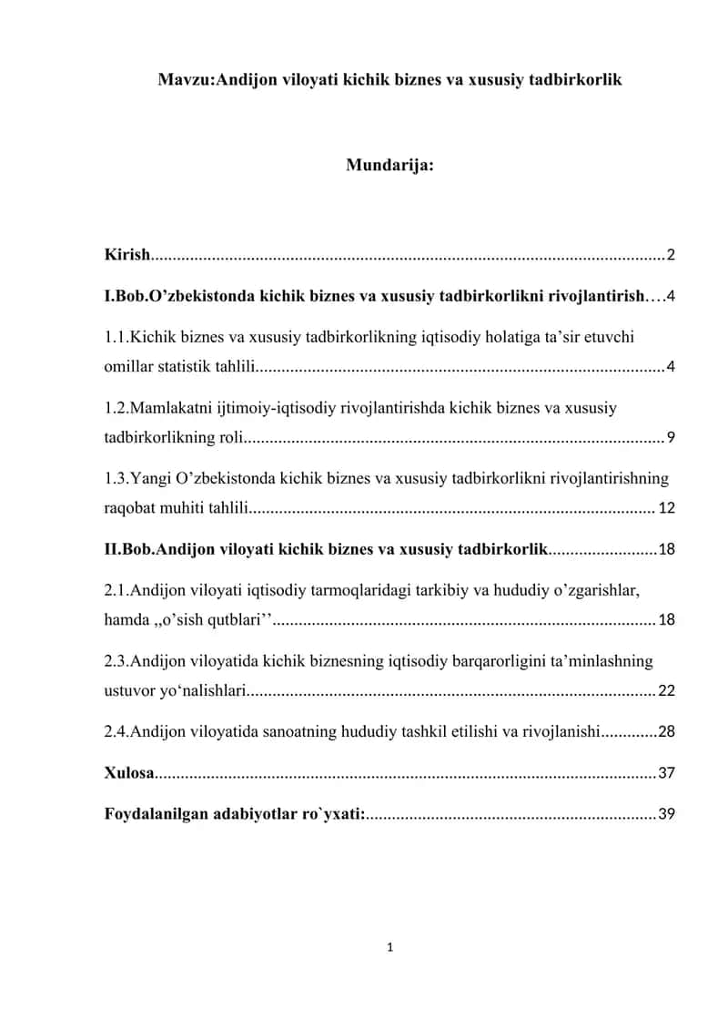 Andijon viloyati kichik biznes va xususiy tadbirkorlik
