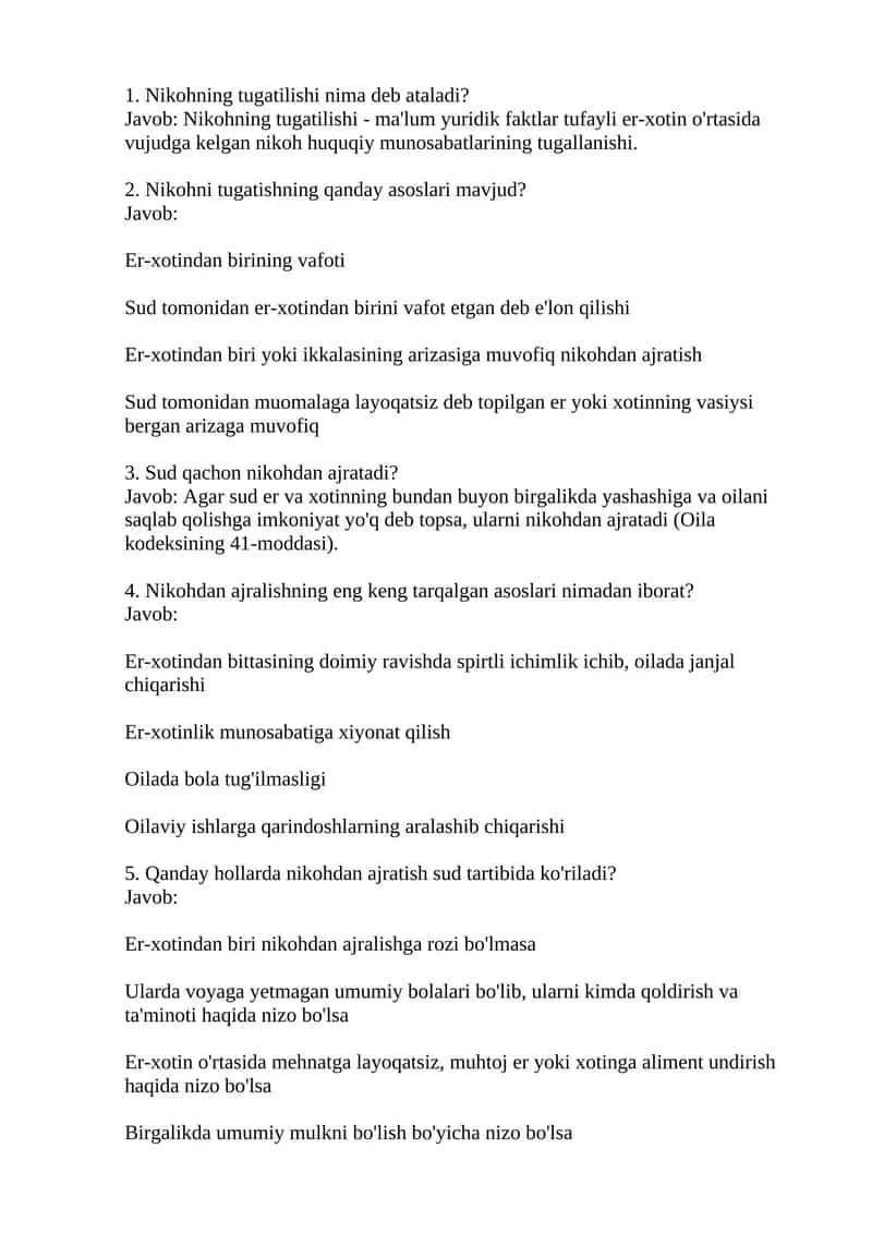 Nikohdan ajralishning asoslari